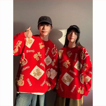2024-es téli internetes híresség nemzeti divattervező érzéki piros pulóver férfi divatmárka páros hosszú ujjú robbanásveszélyes pulóver nőknek