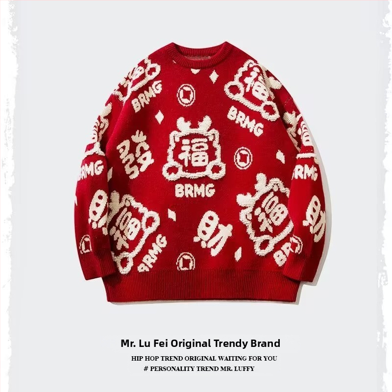 2024-es téli internetes híresség nemzeti divattervező érzéki piros pulóver férfi divatmárka páros hosszú ujjú robbanásveszélyes pulóver nőknek