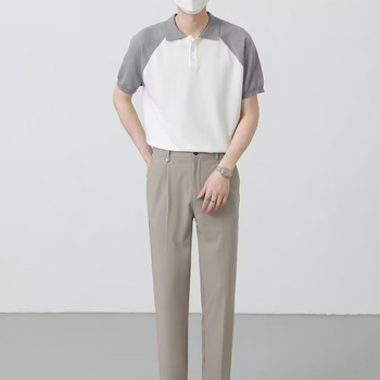 Spalvų blokavimo rašto vyriški polo marškinėliai su reglano raštu, 2024 m. vasaros trumpomis rankovėmis marškinėliai su madingu ir stilingu dizainu