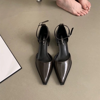 Άνοιξη 2025, νέα γυναικεία παπούτσια με ρηχό τοπ, σανδάλια με αγκράφα από πολυουρεθάνη, τετράγωνο τακούνι με μυτερή μύτη, τακούνι στη μέση, 3-5 εκατοστά