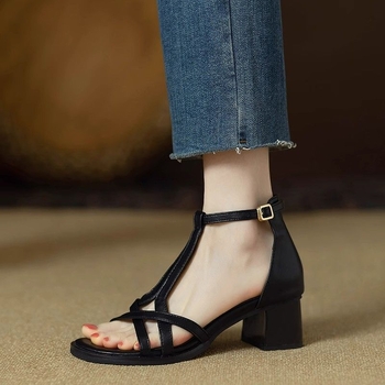Ρωμαϊκά Σανδάλια για Γυναικεία Καλοκαίρι 2024 Νέο Στυλ Γνήσιο Μαλακό Δέρμα Χοντρό Τακούνι Άνετα Ευέλικτα Ψηλοτάκουνα Αδυνατιστική Εμφάνιση Υπερβολικά Ελαφριά Ανθεκτικά στη Φθορά