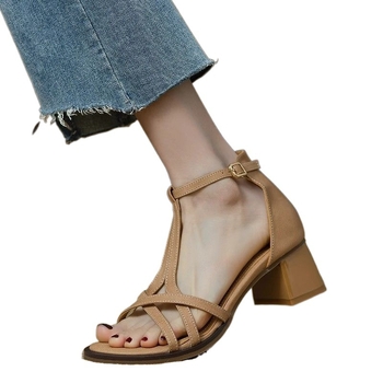 Ρωμαϊκά Σανδάλια για Γυναικεία Καλοκαίρι 2024 Νέο Στυλ Γνήσιο Μαλακό Δέρμα Χοντρό Τακούνι Άνετα Ευέλικτα Ψηλοτάκουνα Αδυνατιστική Εμφάνιση Υπερβολικά Ελαφριά Ανθεκτικά στη Φθορά