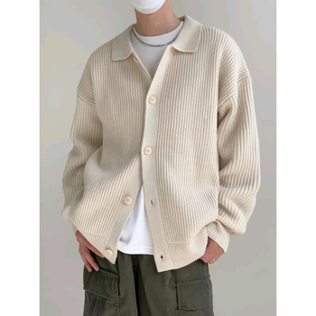 Hongkongi stílusú őszi-téli lezser semleges stílusú vastagított férfi pulóver, egyszínű, laza, csinos, lusta stílusú kötött kardigán