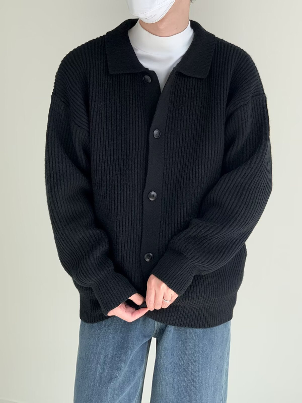 Hongkongi stílusú őszi-téli lezser semleges stílusú vastagított férfi pulóver, egyszínű, laza, csinos, lusta stílusú kötött kardigán