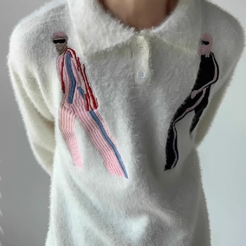 Hajtókás, kiváló minőségű hímzett, nercpolár utánzatú pulóver, férfi őszi és téli, vastagított, lusta stílusú, négyzet alakú galléros pulóverfelső