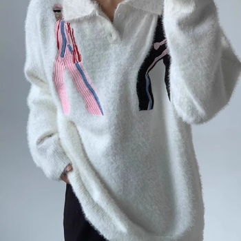 Hajtókás, kiváló minőségű hímzett, nercpolár utánzatú pulóver, férfi őszi és téli, vastagított, lusta stílusú, négyzet alakú galléros pulóverfelső