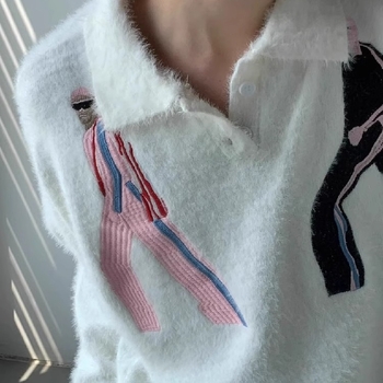 Hajtókás, kiváló minőségű hímzett, nercpolár utánzatú pulóver, férfi őszi és téli, vastagított, lusta stílusú, négyzet alakú galléros pulóverfelső