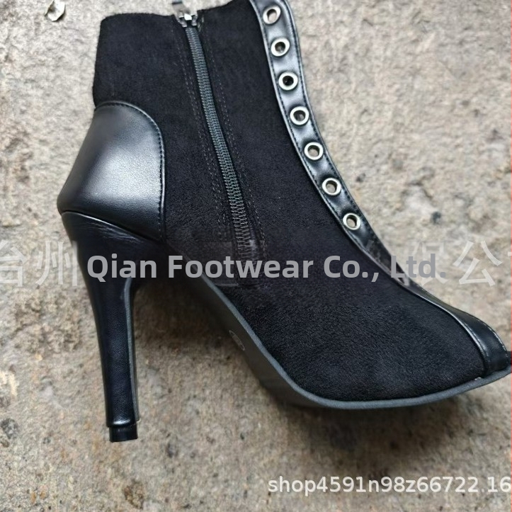 Dámske semišové čižmy s dutým tenkým podpätkom a rybími ústami, európske a americké cezhraničné semišové čižmy 2024, sexy, zahraničný obchod, šnurovacie, plus size, vysoké podpätky, letné