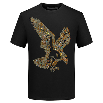 European Station rövid ujjú férfi póló, trendi, szexi Diamond Clothes Eagle férfi laza társasági testhezálló ing, nagy méret
