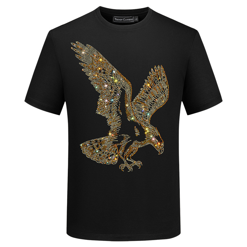 European Station rövid ujjú férfi póló, trendi, szexi Diamond Clothes Eagle férfi laza társasági testhezálló ing, nagy méret
