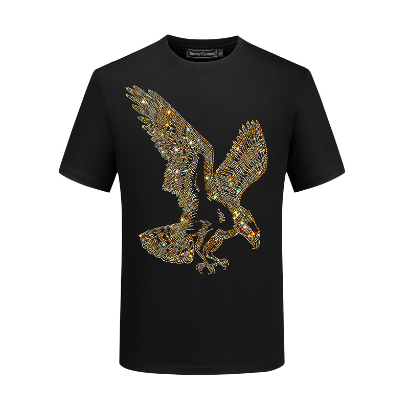 European Station rövid ujjú férfi póló, trendi, szexi Diamond Clothes Eagle férfi laza társasági testhezálló ing, nagy méret
