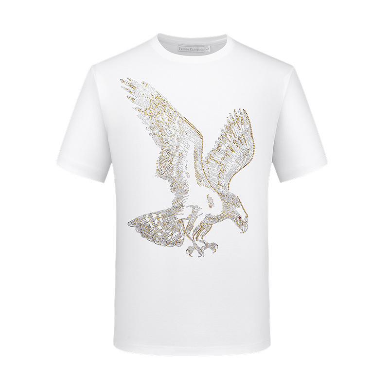 European Station rövid ujjú férfi póló, trendi, szexi Diamond Clothes Eagle férfi laza társasági testhezálló ing, nagy méret