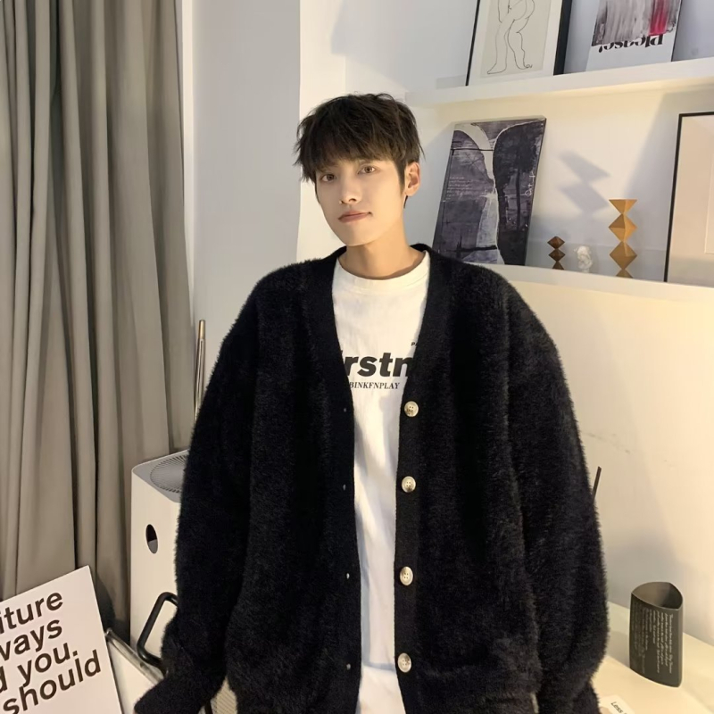 Férfi pulóver, kardigán, tavaszi és őszi alkalmi ruhadarabok, divatos, bő, mindenhez illő, lusta fazonú, hosszú ujjú pulóver, férfi pulóver