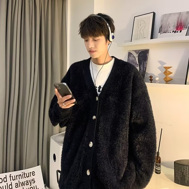 Férfi pulóver, kardigán, tavaszi és őszi alkalmi ruhadarabok, divatos, bő, mindenhez illő, lusta fazonú, hosszú ujjú pulóver, férfi pulóver