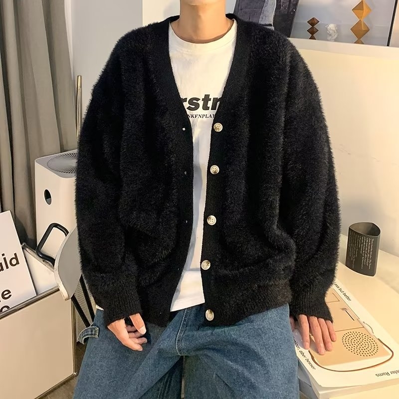 Férfi pulóver, kardigán, tavaszi és őszi alkalmi ruhadarabok, divatos, bő, mindenhez illő, lusta fazonú, hosszú ujjú pulóver, férfi pulóver