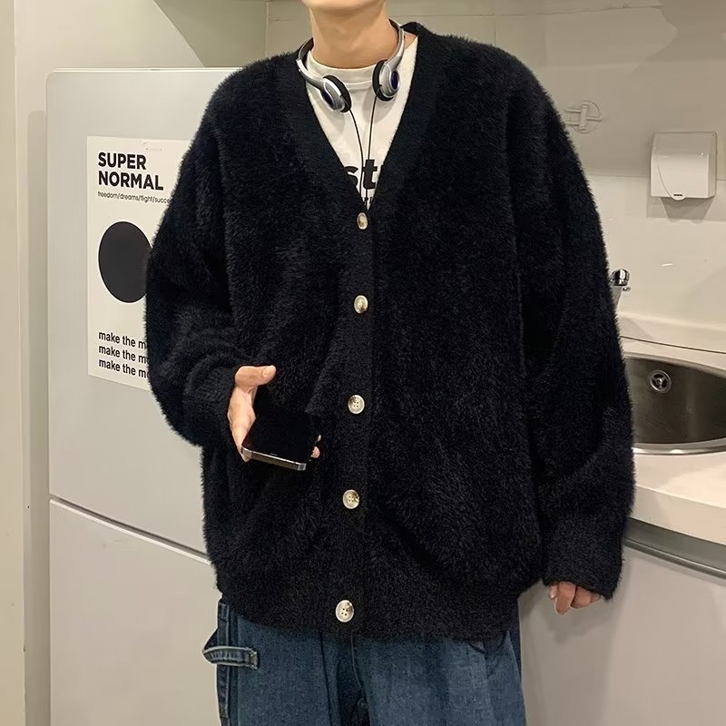 Férfi pulóver, kardigán, tavaszi és őszi alkalmi ruhadarabok, divatos, bő, mindenhez illő, lusta fazonú, hosszú ujjú pulóver, férfi pulóver