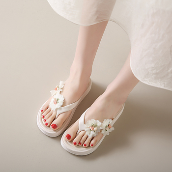 Virágmintás női papucsok, nyári viselet, kopásálló, csúszásgátló, lapos talpú, stoplis szandálok, női strandcipők