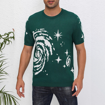 Európai és amerikai határokon átnyúló tavaszi új férfi alkalmi rövid ujjú pulóver kerek nyakú lélegző kötött póló rövid ujjú férfiaknak