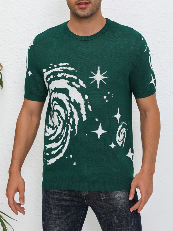 Európai és amerikai határokon átnyúló tavaszi új férfi alkalmi rövid ujjú pulóver kerek nyakú lélegző kötött póló rövid ujjú férfiaknak