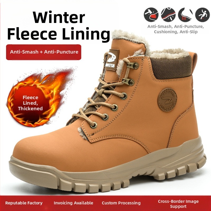 Piiriülesed kõrge säärega puuvillased töökaitsejalatsid, purunemis- ja augustamisvastased, fliisvoodriga töökaitsejalatsid sügiseks ja talveks, mugavad kulumiskindlad kaitsejalatsid