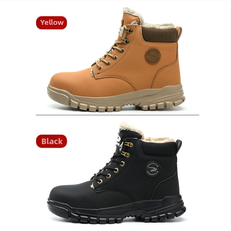 Трансгранични високи памучни обувки за защита на труда, противопробивни и противопробивни, с поларена подплата, есенни и зимни удобни износоустойчиви защитни обувки