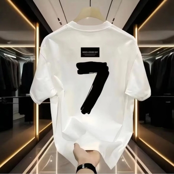 Vastag pamut, amerikai stílusú, divatos, márkás, 7-es mintás, rövid ujjú, férfi nyári, kerek nyakú, jellegzetes, minden mérkőzésre alkalmas, jóképű felső