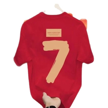 Vastag pamut, amerikai stílusú, divatos, márkás, 7-es mintás, rövid ujjú, férfi nyári, kerek nyakú, jellegzetes, minden mérkőzésre alkalmas, jóképű felső