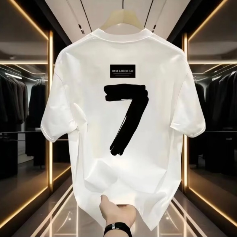 Vastag pamut, amerikai stílusú, divatos, márkás, 7-es mintás, rövid ujjú, férfi nyári, kerek nyakú, jellegzetes, minden mérkőzésre alkalmas, jóképű felső