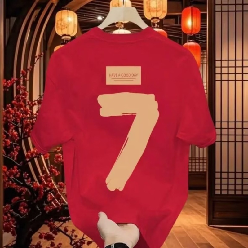 Vastag pamut, amerikai stílusú, divatos, márkás, 7-es mintás, rövid ujjú, férfi nyári, kerek nyakú, jellegzetes, minden mérkőzésre alkalmas, jóképű felső