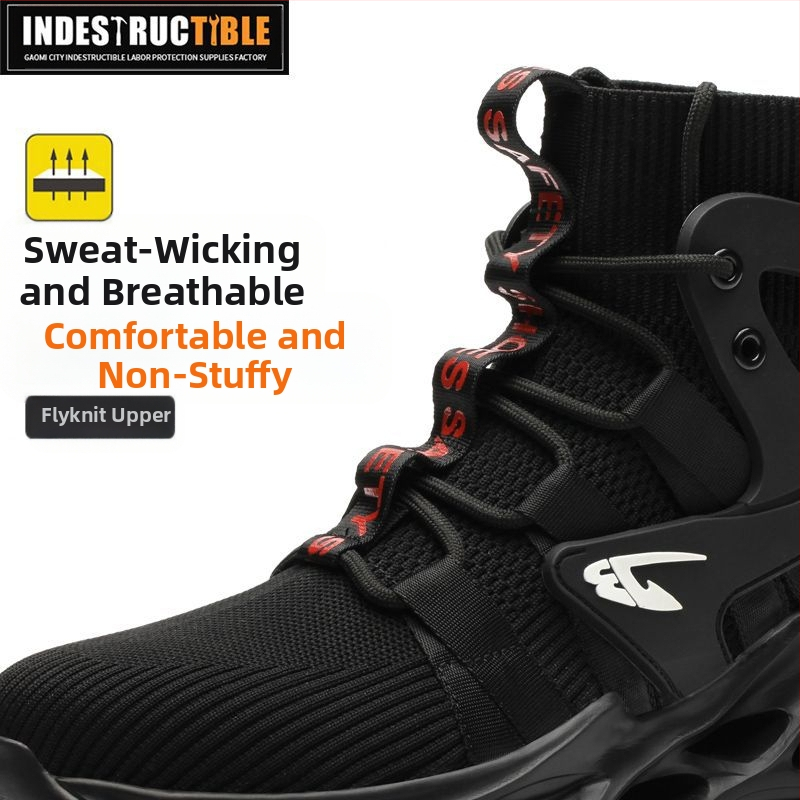 Мъжки модни защитни обувки CrossBorder, удобни дишащи летящи плетени предпазни обувки, устойчиви на износване, със стоманен връх, защитни обувки за работа