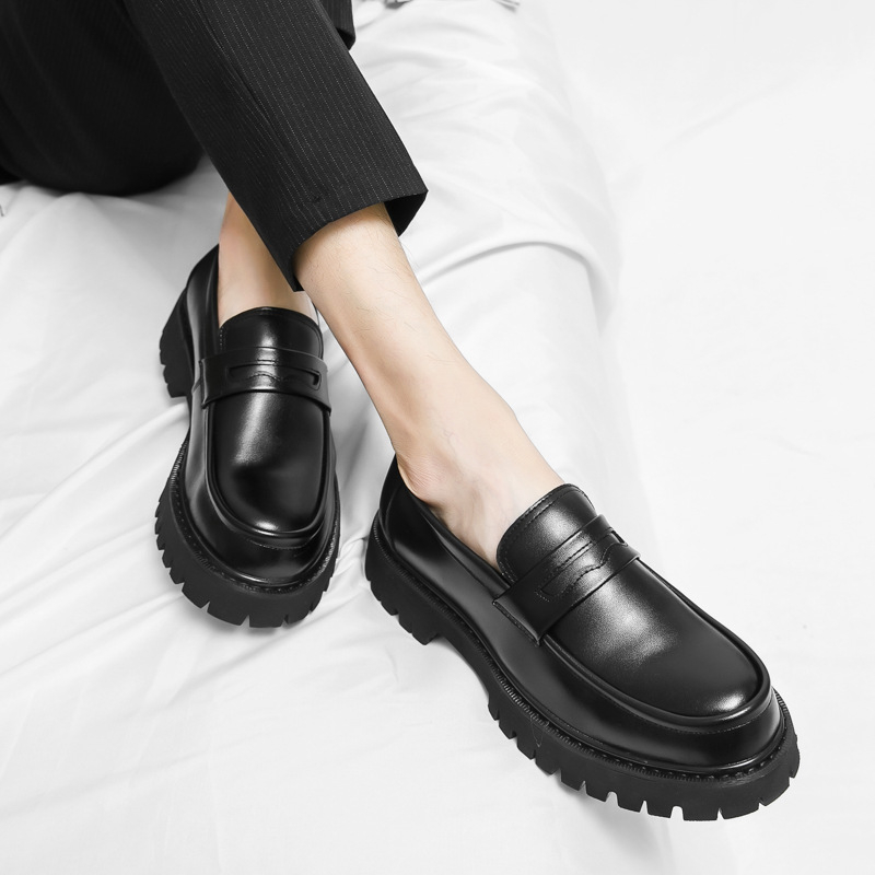 Kožne cipele s navlakom za male cipele za povećanje visine, muške cipele s okruglim vrhom i kopčom za konje, ležerne cipele za frizere, mokasine s platformom i petom