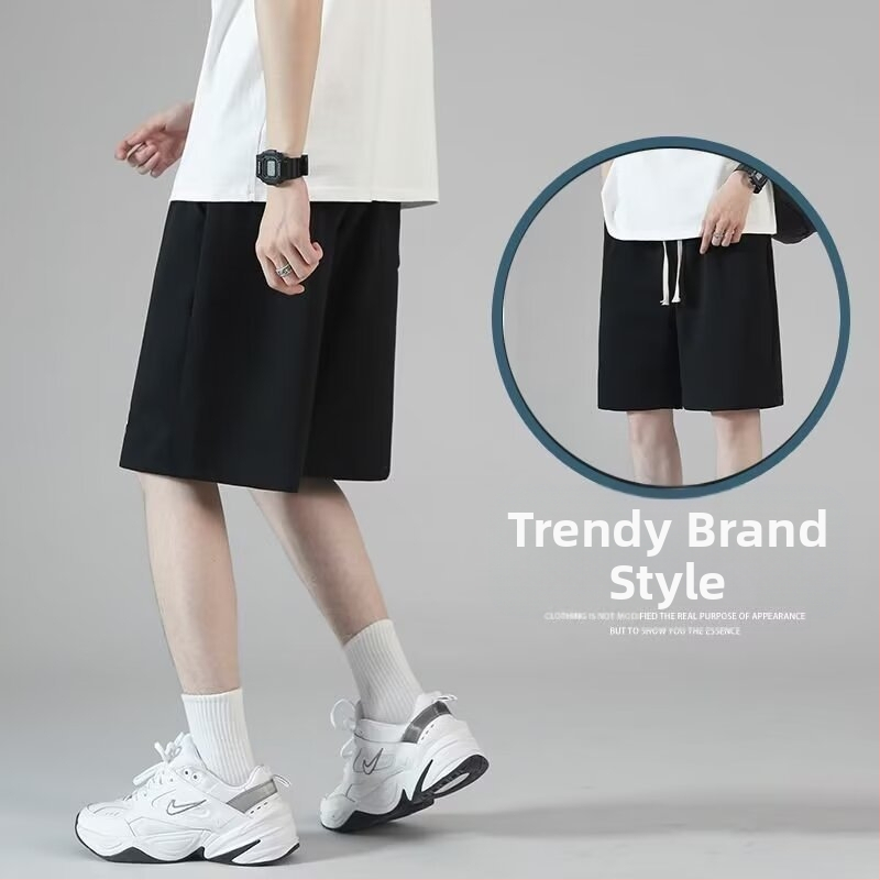 Мъжки шорти с пет точки, лятна мода 2024, чисто нови мъжки панталони с пет точки с връзки, широки ежедневни шорти за мъже