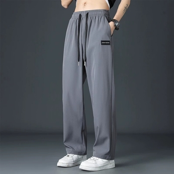 Lezser jég selyem egyenes szárú férfi nadrág, vékony, gyorsan száradó sportnadrág, laza tavaszi és őszi férfi egyenes szárú nadrág