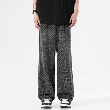 Határokon átnyúló nyomtatott jacquard farmer férfi amerikai stílusú hétköznapi, minden mérkőzésre alkalmas, divatos, márkás, egyszerű, egyszínű, páros egyenes nadrág