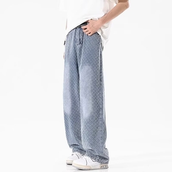 Határokon átnyúló nyomtatott jacquard farmer férfi amerikai stílusú hétköznapi, minden mérkőzésre alkalmas, divatos, márkás, egyszerű, egyszínű, páros egyenes nadrág