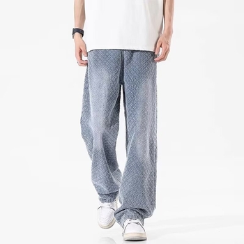 Határokon átnyúló nyomtatott jacquard farmer férfi amerikai stílusú hétköznapi, minden mérkőzésre alkalmas, divatos, márkás, egyszerű, egyszínű, páros egyenes nadrág
