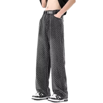 Határokon átnyúló nyomtatott jacquard farmer férfi amerikai stílusú hétköznapi, minden mérkőzésre alkalmas, divatos, márkás, egyszerű, egyszínű, páros egyenes nadrág