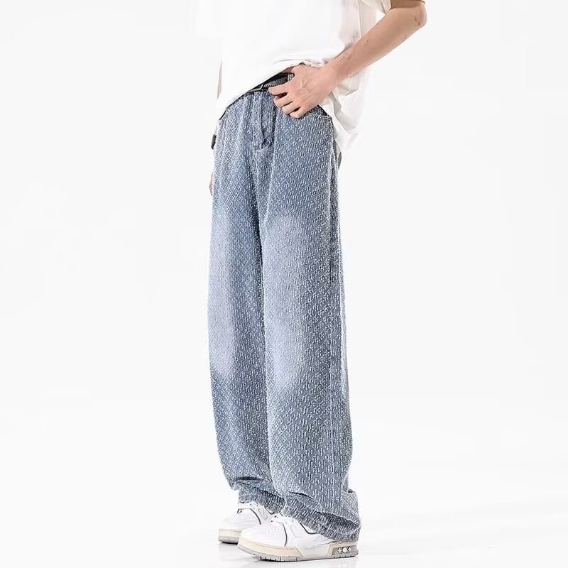 Határokon átnyúló nyomtatott jacquard farmer férfi amerikai stílusú hétköznapi, minden mérkőzésre alkalmas, divatos, márkás, egyszerű, egyszínű, páros egyenes nadrág