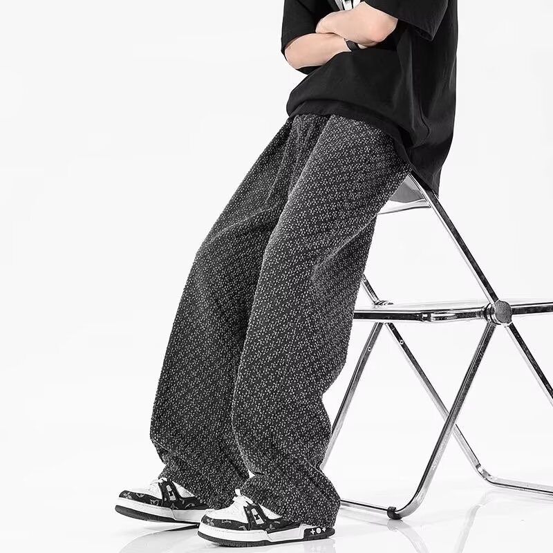 Határokon átnyúló nyomtatott jacquard farmer férfi amerikai stílusú hétköznapi, minden mérkőzésre alkalmas, divatos, márkás, egyszerű, egyszínű, páros egyenes nadrág