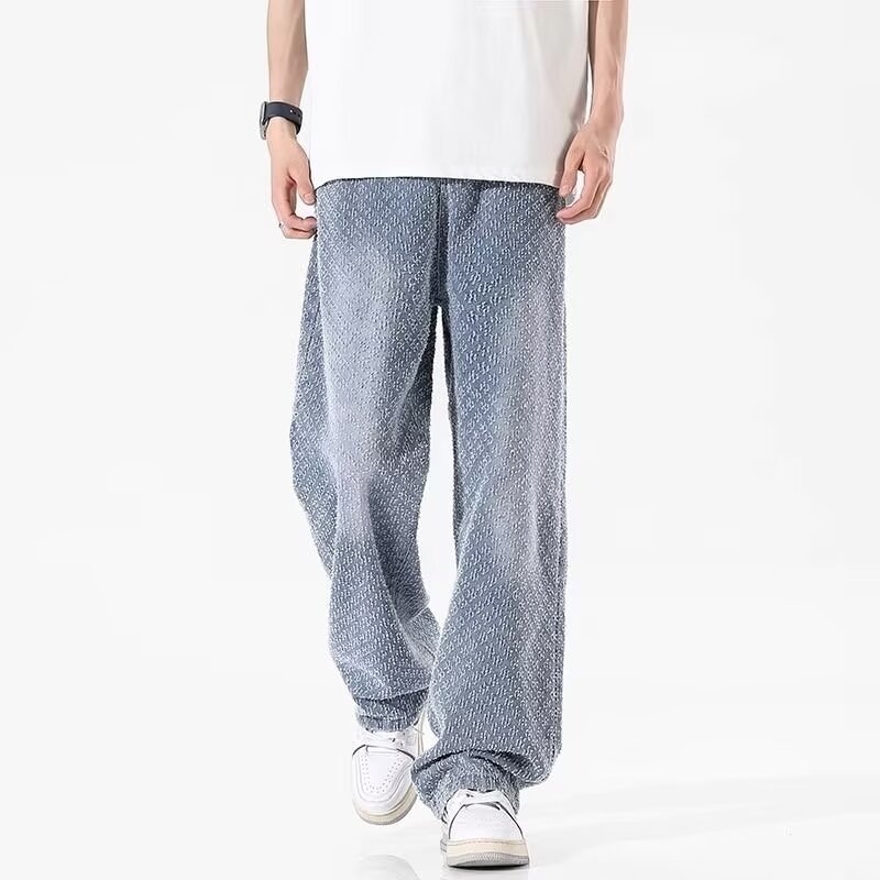 Határokon átnyúló nyomtatott jacquard farmer férfi amerikai stílusú hétköznapi, minden mérkőzésre alkalmas, divatos, márkás, egyszerű, egyszínű, páros egyenes nadrág