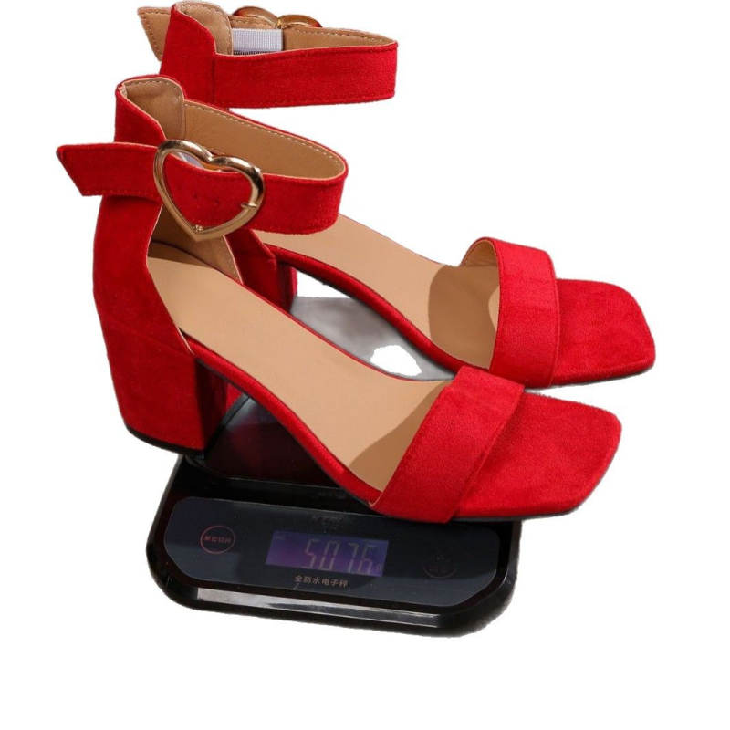Sandale cu toc gros și vârf pătrat pentru comerț exterior 2025, sandale cu toc mediu, de vară pentru femei, sandale cu toc de mărime plus, sandale europene și americane romane 43