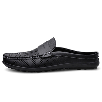 Férfi cipők Nyári Új plus size Baotou félpapucs Üreges Lélegző Kis Bőr Cipők Divatos Kis Fehér Cipők Tizenéveseknek