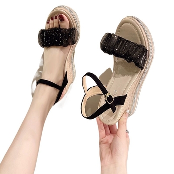 Vastag talpú, platformos szandál 022, nyári, új, tündér stílusú, női szandál, éksarkú, lábfejre mutató, kis sarkú, puha talpú