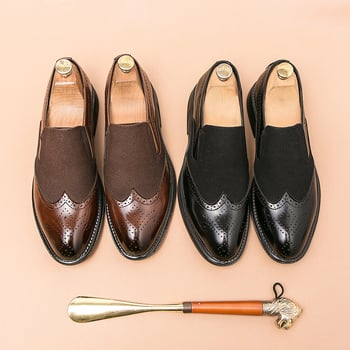 Ανδρικά δερμάτινα παπούτσια για άνδρες με σκαλιστό brogue, μεγάλα μεγέθη, μοντέρνα loafers, slip-on παπούτσια