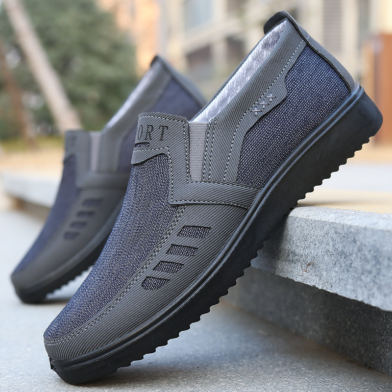 Пролетни и есенни стари пекински платнени обувки, дишащи мъжки единични обувки за средна и по-възрастни татковци, мека подметка, неплъзгащи се, ежедневни черни работни обувки за мъже