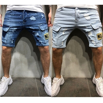 2021-es európai és amerikai férfi farmernadrágok, új, szakadt, karcsúsított férfi rövidnadrágok, határokon átnyúló kereskedelemmel rendelkező, divatos férfi lezser rövidnadrágok