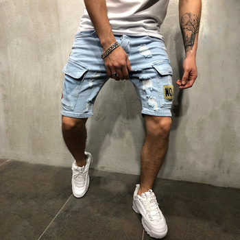 2021-es európai és amerikai férfi farmernadrágok, új, szakadt, karcsúsított férfi rövidnadrágok, határokon átnyúló kereskedelemmel rendelkező, divatos férfi lezser rövidnadrágok