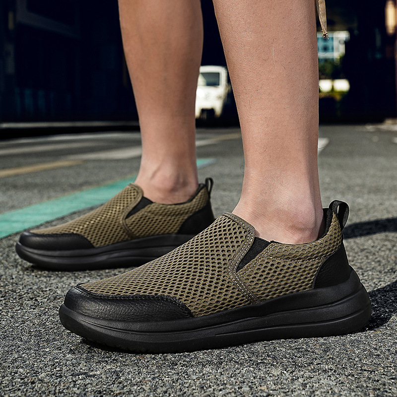 Pantofi sport pentru bărbați, de primăvară și de vară, cu un singur pas, din plasă, respirabili, ușori, antiderapanți, pantofi de mers în aer liber, pantofi casual pentru bărbați