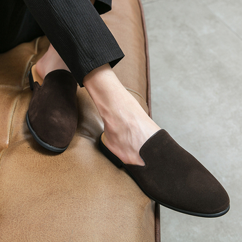 2024 m. vasaros vyriški šlepetės be kulnų, vyriški ir vyriški matinės odos mokasinai, apsiaunami vyriški batai