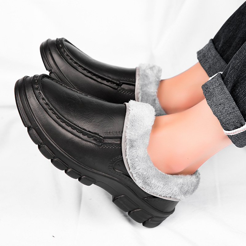 Pantofi de iarnă caldi pentru comerț exterior, plus mărime, cu platformă din bumbac, pentru bărbați, pentru interior și exterior, pentru uz casnic, căptușiți cu fleece